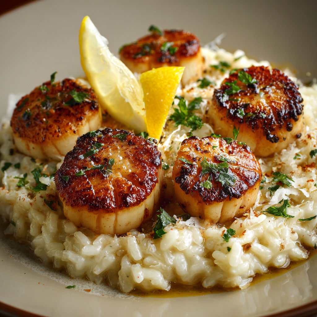 Un plat de risotto garni de moules et de citrons frais.