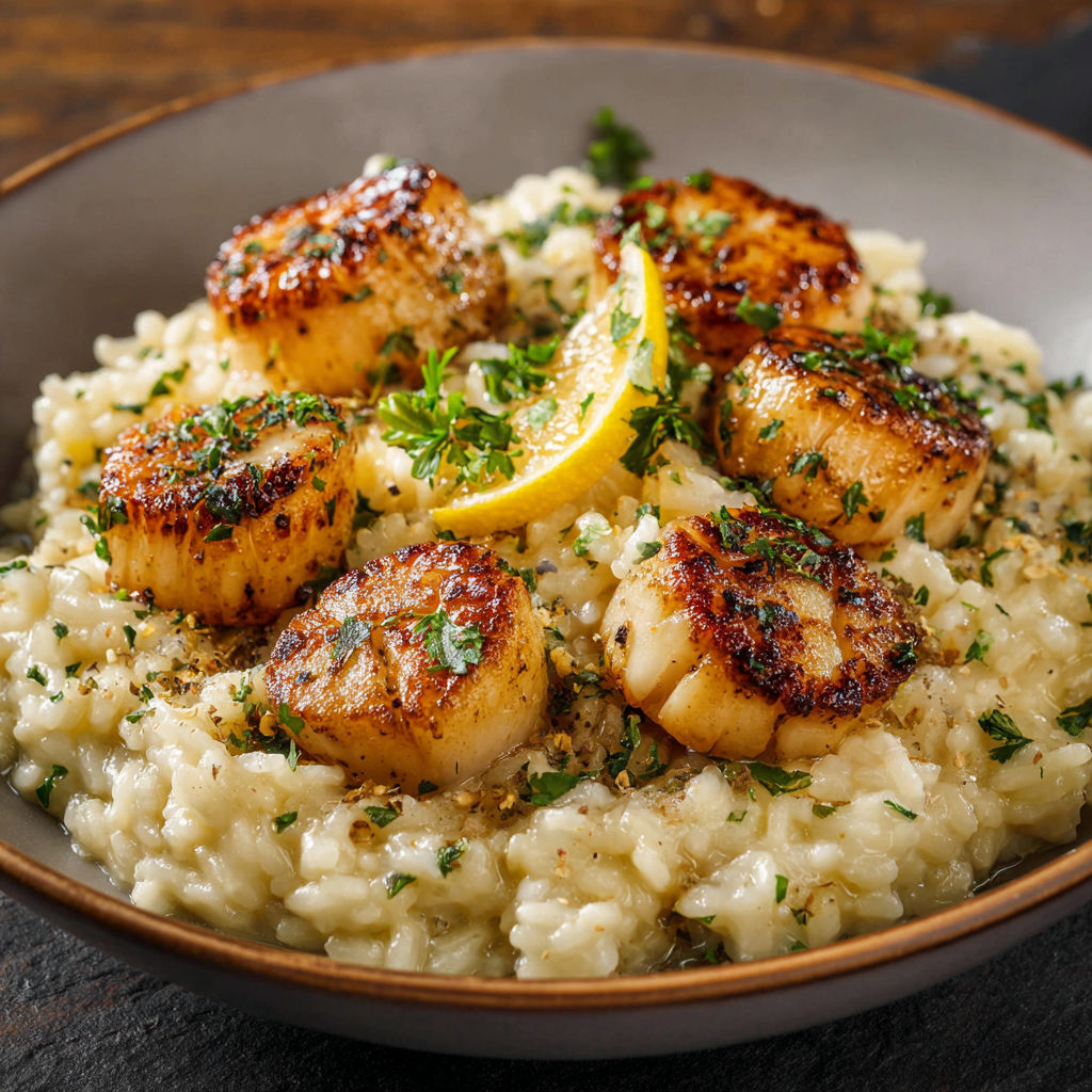 Un plat de risotto garni de moules et de citrons frais.