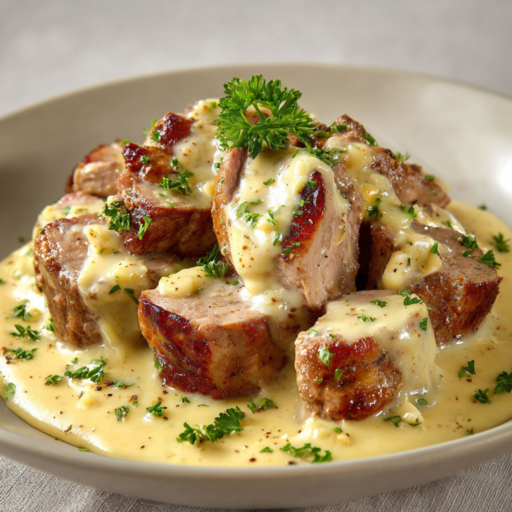 Un plat de filet mignon crémeux au Reblochon, présenté dans un élégant bol.