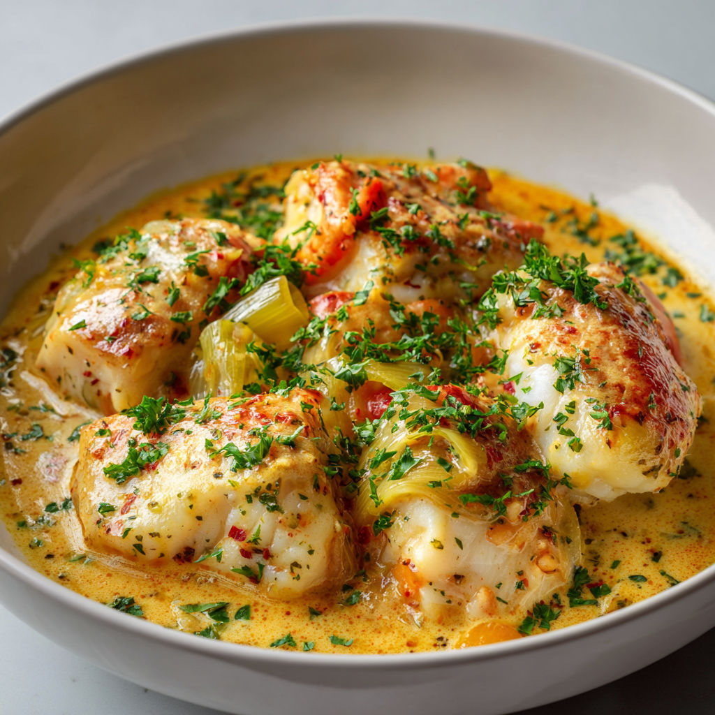 Un poisson grillé accompagné de légumes verts et d’herbes fraîches.