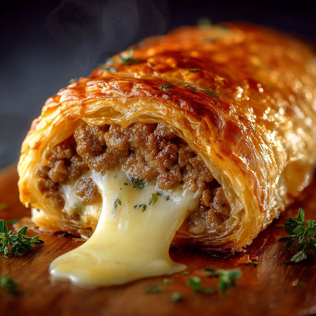 Un roulé croustillant et doré renfermant une viande tendre et un fromage crémeux qui fond à l’intérieur.