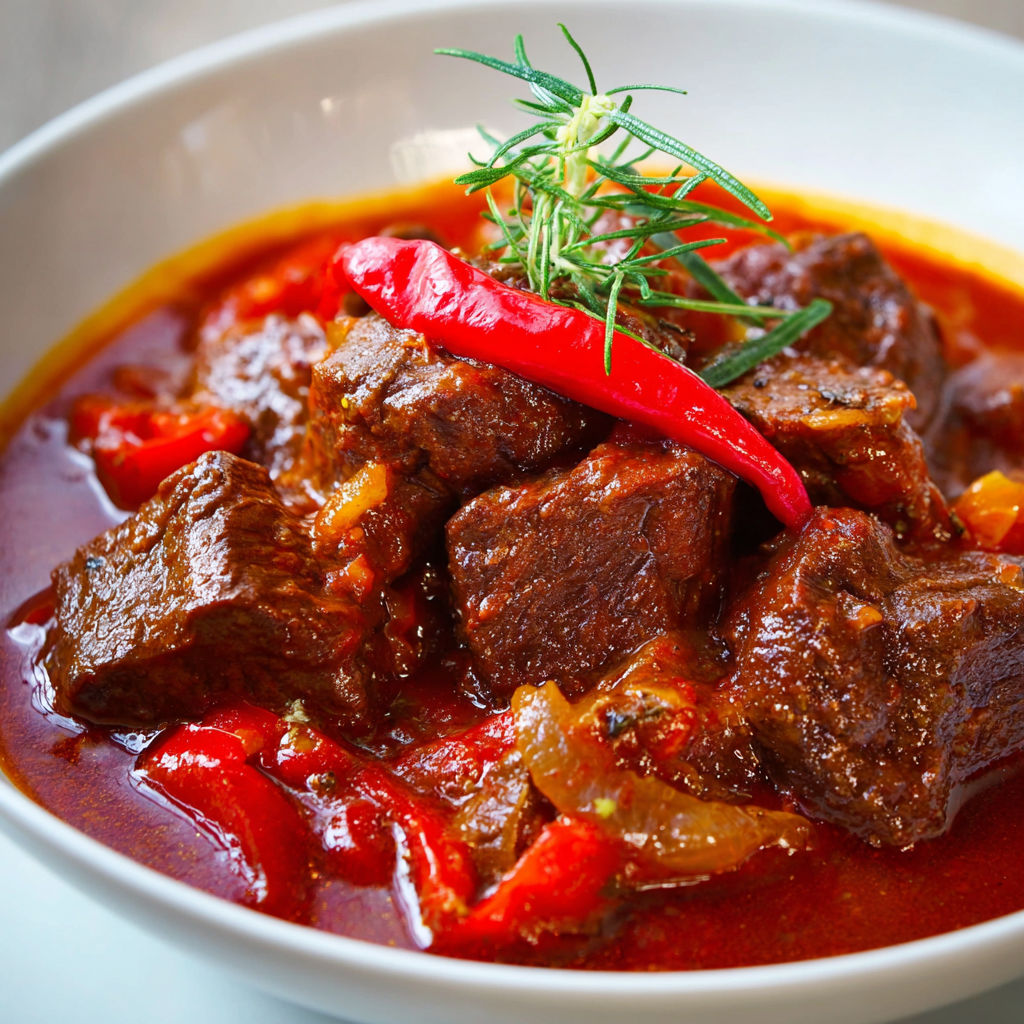 Un bouillon de bœuf garni de pommes de terre et de verdure.