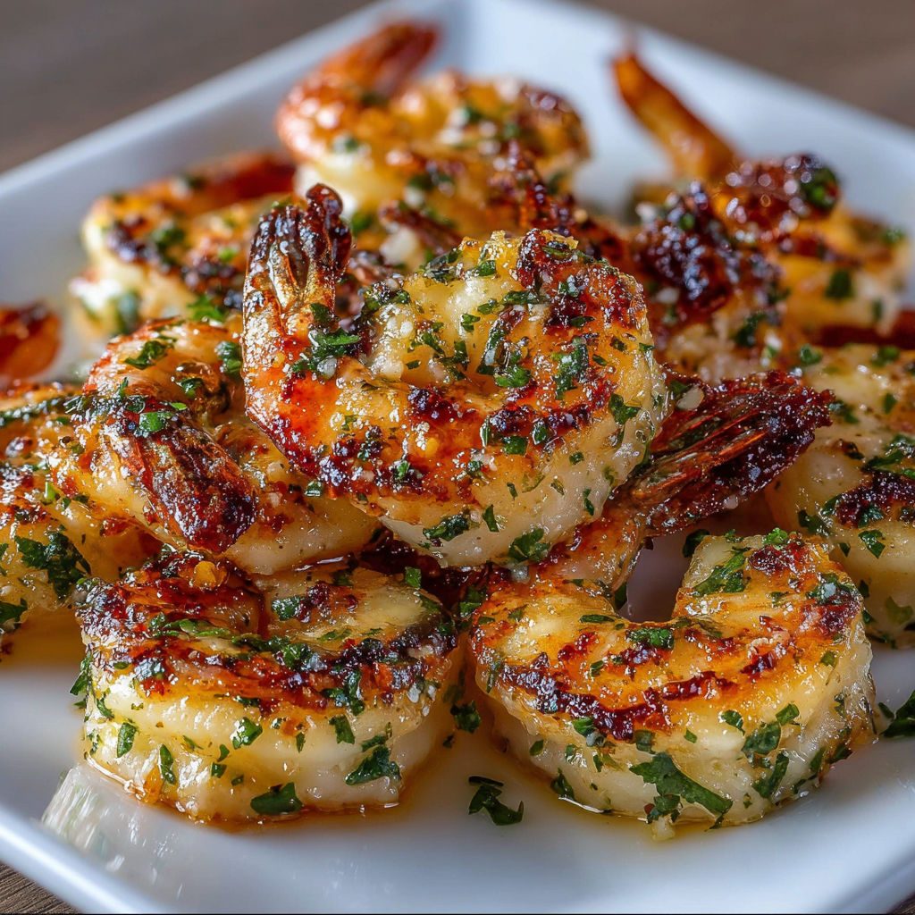 Un plat rempli de crevettes croustillantes à l'ail et au parmesan.