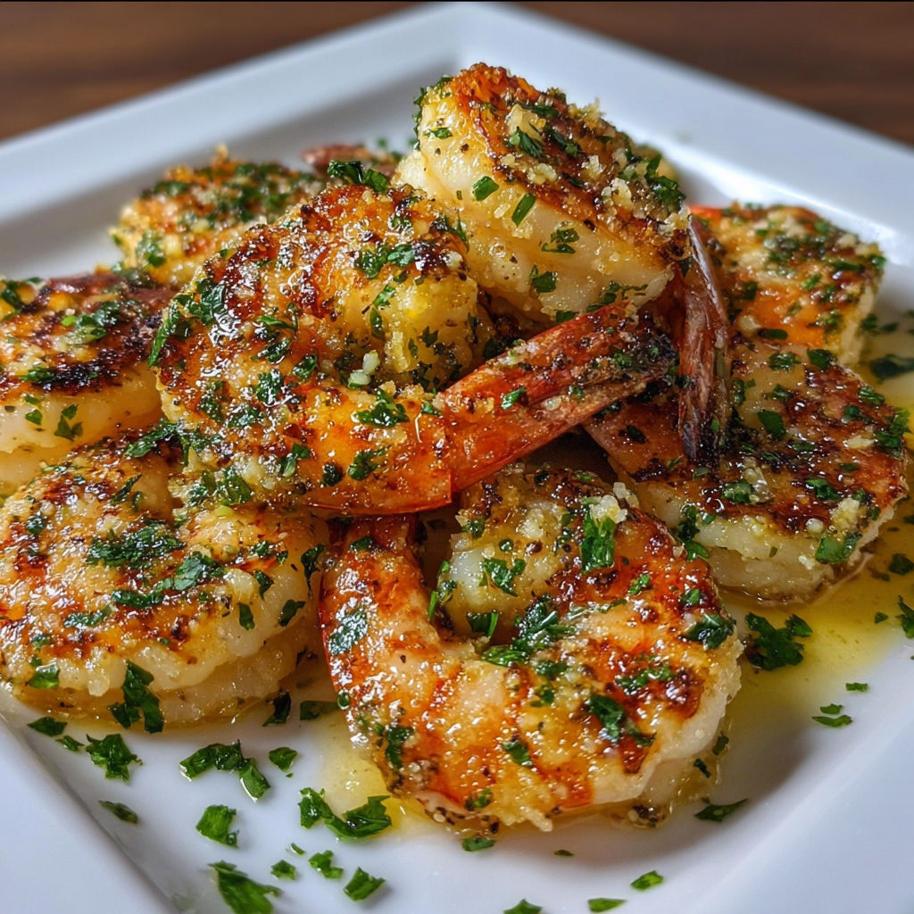 Crevettes dorées à l’ail et fromage