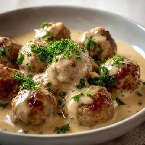 Boulettes savoureuses dans une sauce nordique crémeuse.