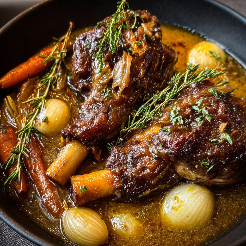 Plat mijoté d'Agneau tendre au Miel dans une cocotte.