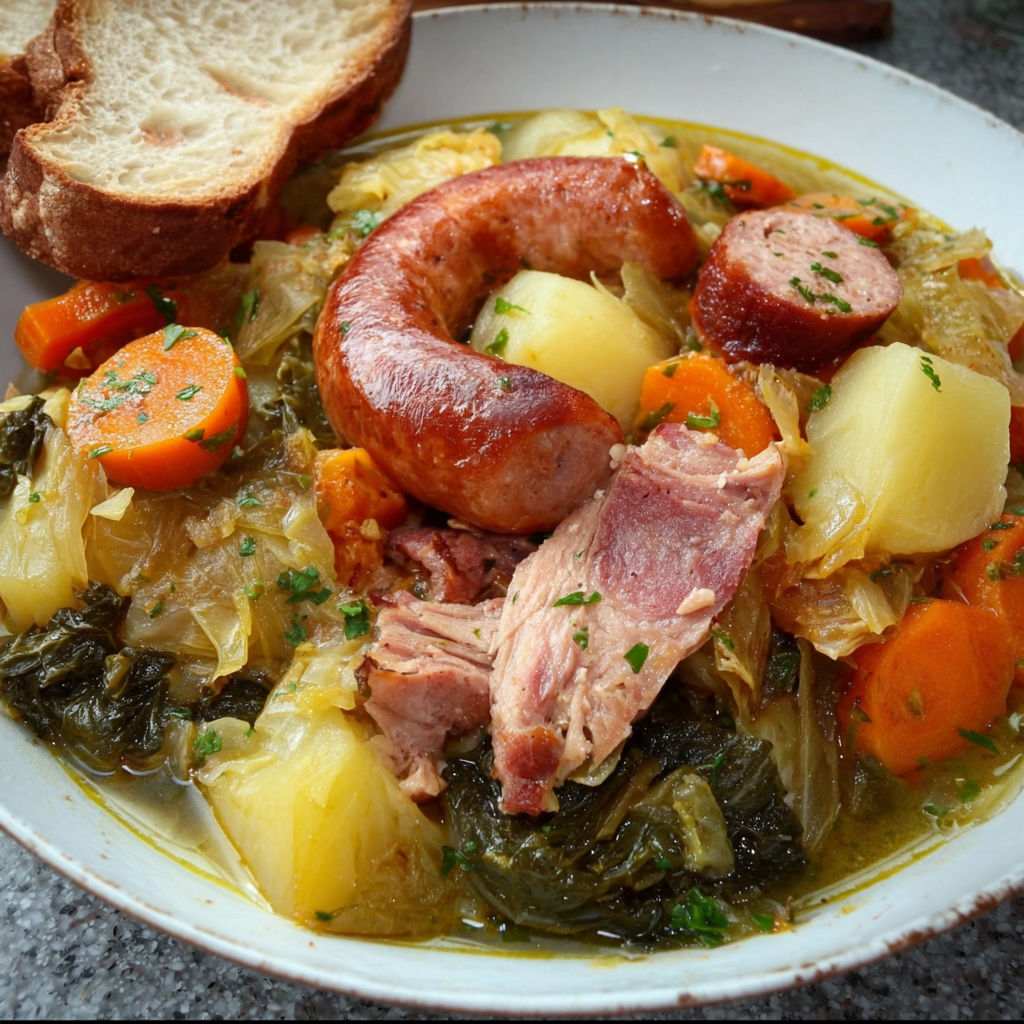 Une soupe à l’ail et légumes avec chorizo et carottes.