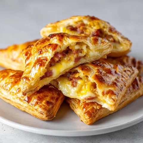 Délicieux chaussons fromage raclette et bacon servis joliment sur un plateau.