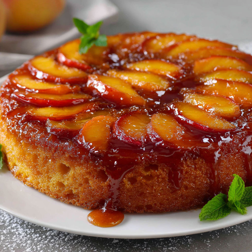 Un gâteau aux fruits rouges et jaunes recouvert d’herbes, posé sur un plateau.