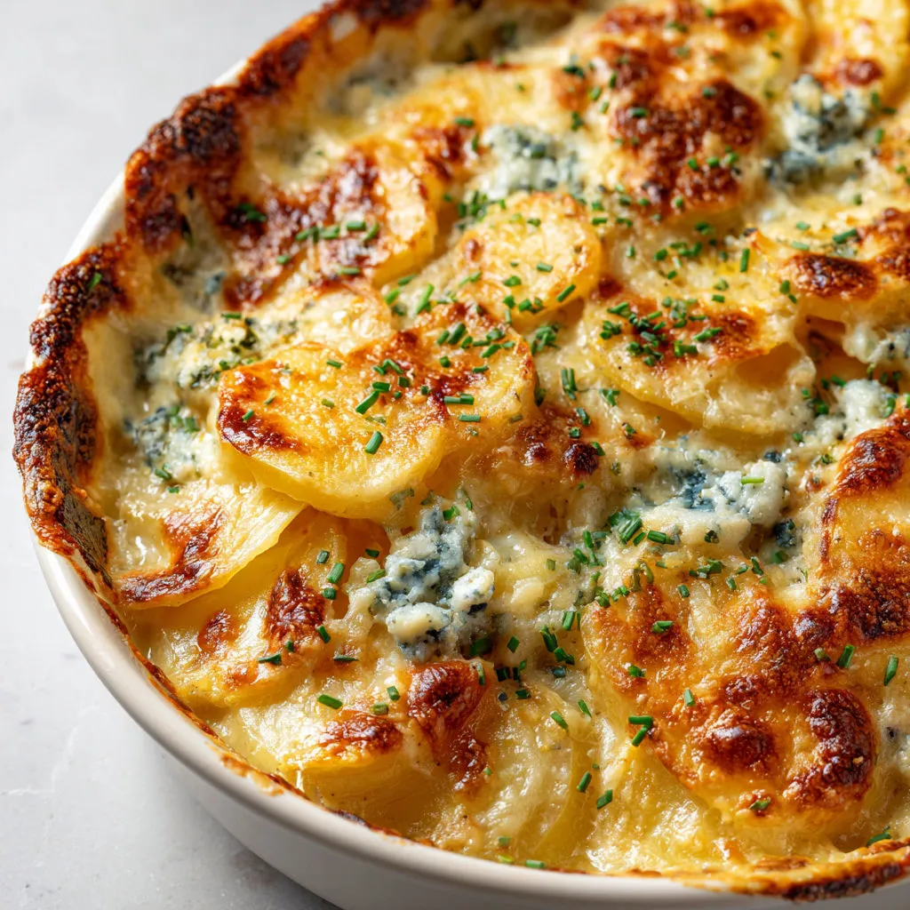 Tarte pomme-fromage servie dans un bol, garnie d’herbes fraîches et de quartiers de pomme.