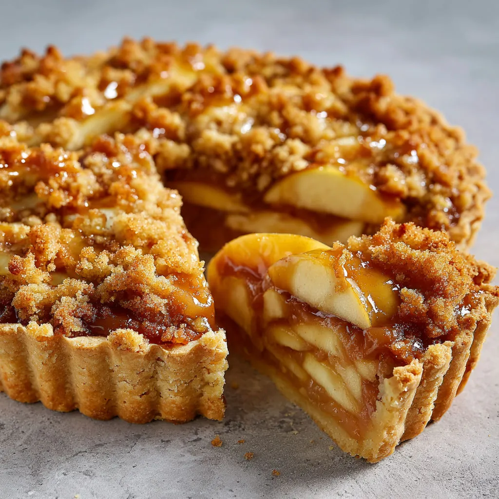 Croustade aux pommes dorée, avec une pâte bien cuite et des fruits juteux moutonnant.