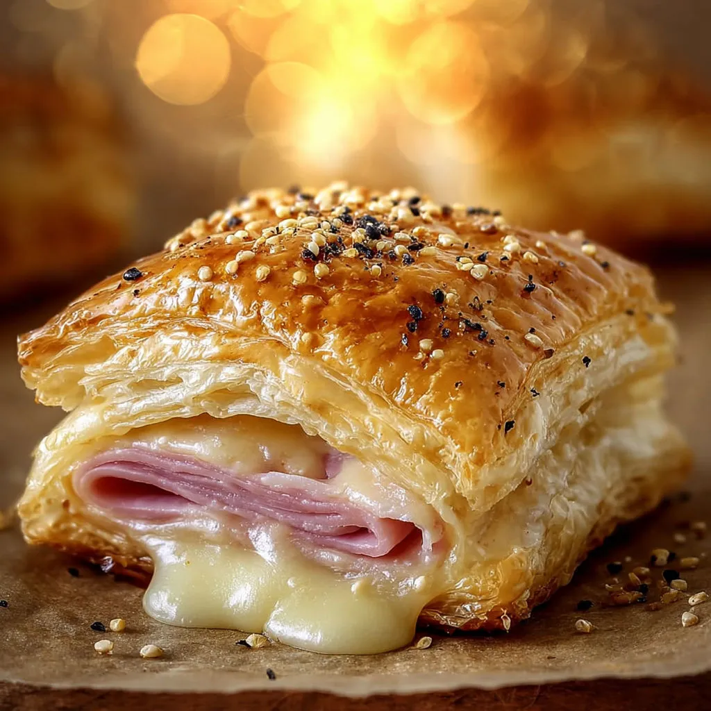 Quiche garnie de fromage et de jambon, avec quelques graines de cumin dessus.