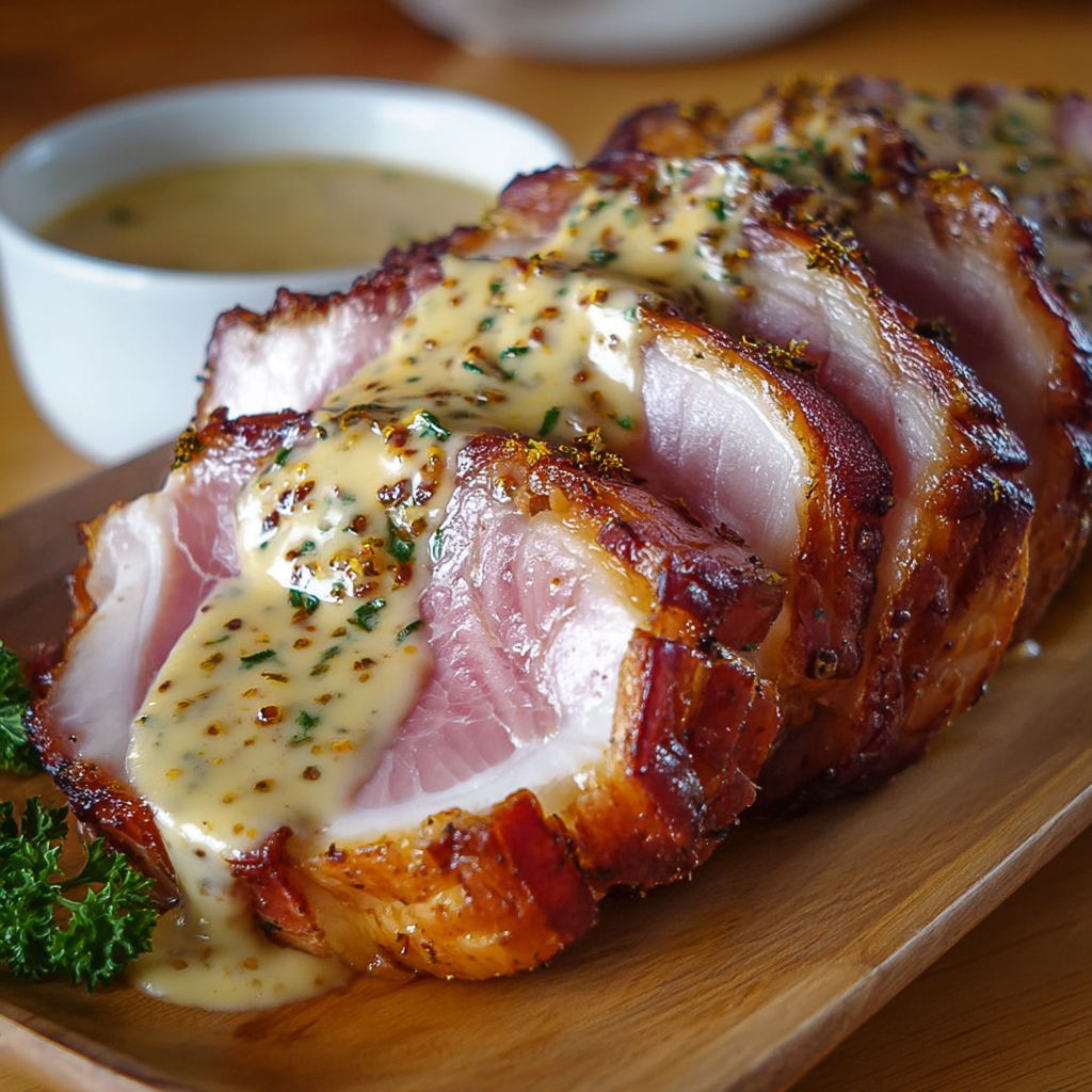 Un joli morceau de viande doré avec sauce aux herbes, accompagné d'une salade fraîche.