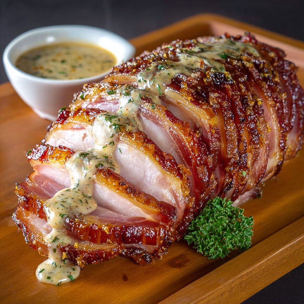 Une belle pièce de viande grillée avec une sauce légère aux herbes.