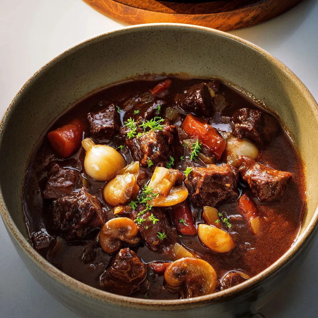Un mijoté avec carottes, champignons et légumes.