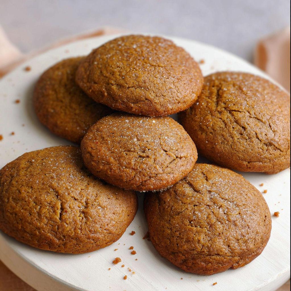 Pile de biscuits à la citrouille sur une petite planche bois.