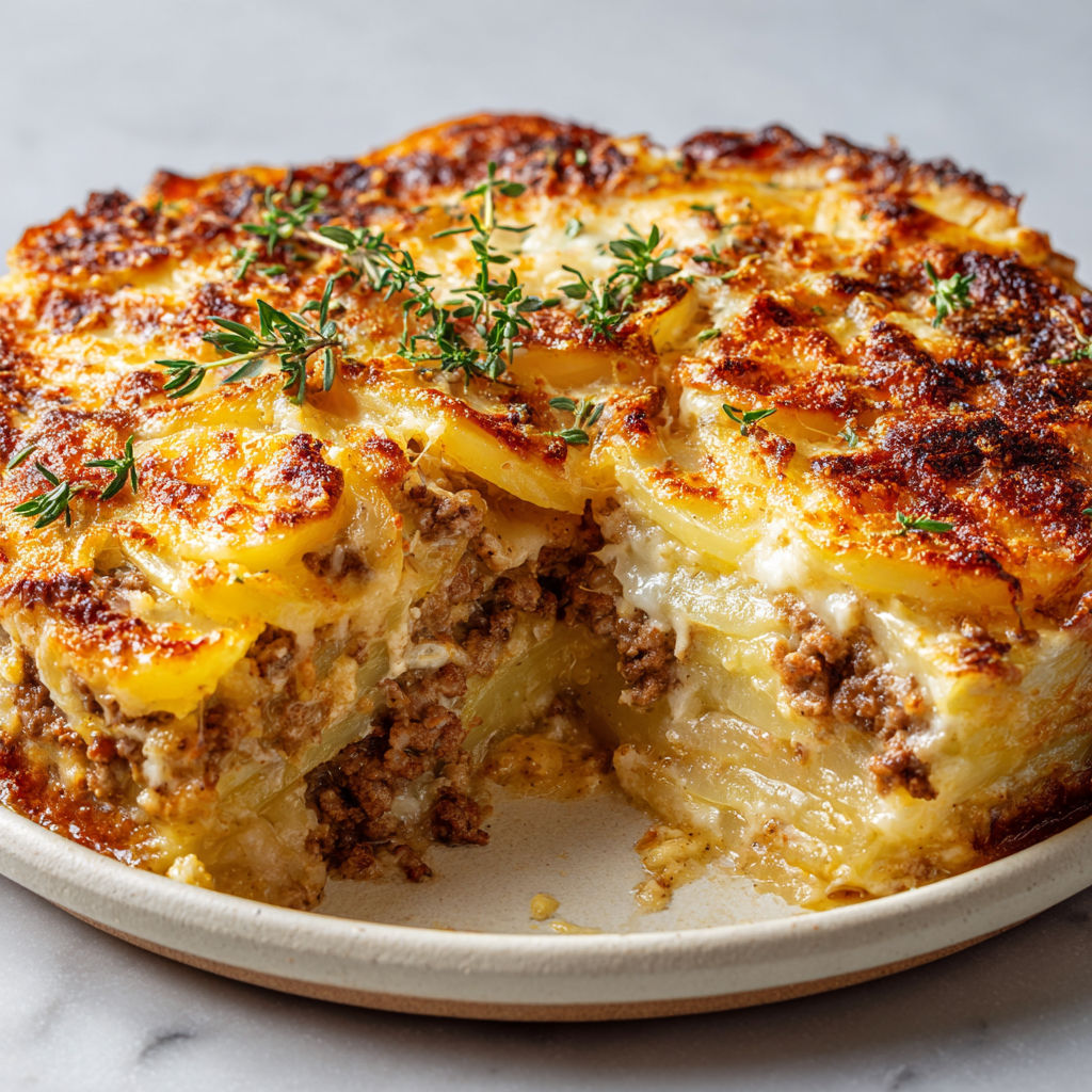 Tarte aux coings en parts, servie avec herbes et légumes sur plateau.