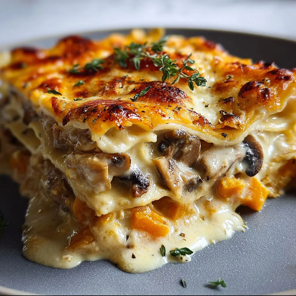 Une tarte aux champignons et citron frais, posée sur un plateau.