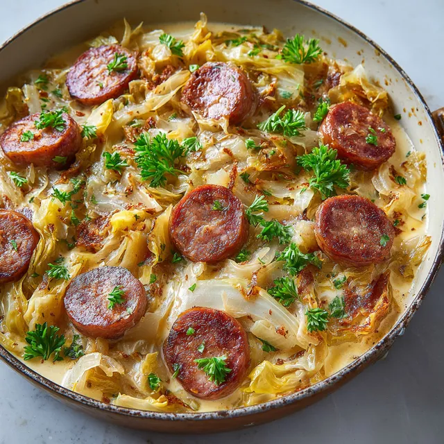 Un bol d'endives fondantes préparées avec des saucisses fumées, le tout nappé de crème.