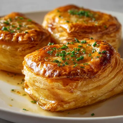 Feuilletés au foie gras et oignons confits, raffinés et gourmands.