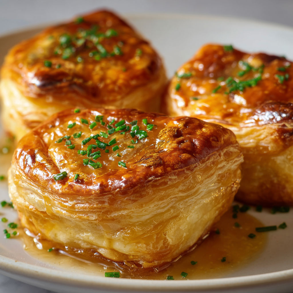 Délicieux chaussons au foie gras et oignon confit servis à table.