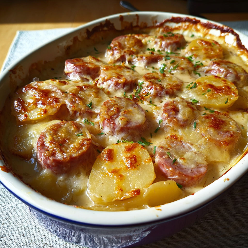 Une version gourmande de la Morbiflette servie dans un plat transparent.