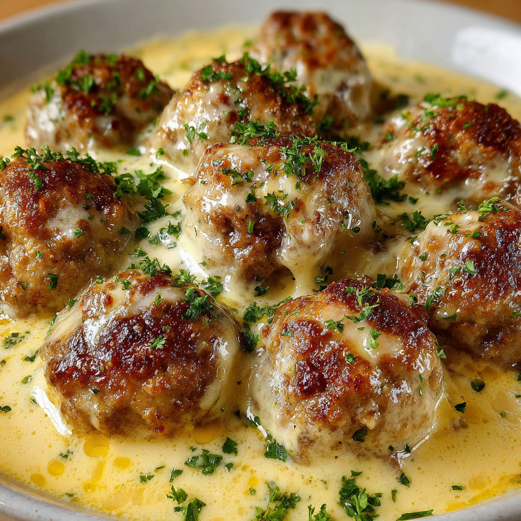 Des boulettes de viande dans une sauce crémeuse.