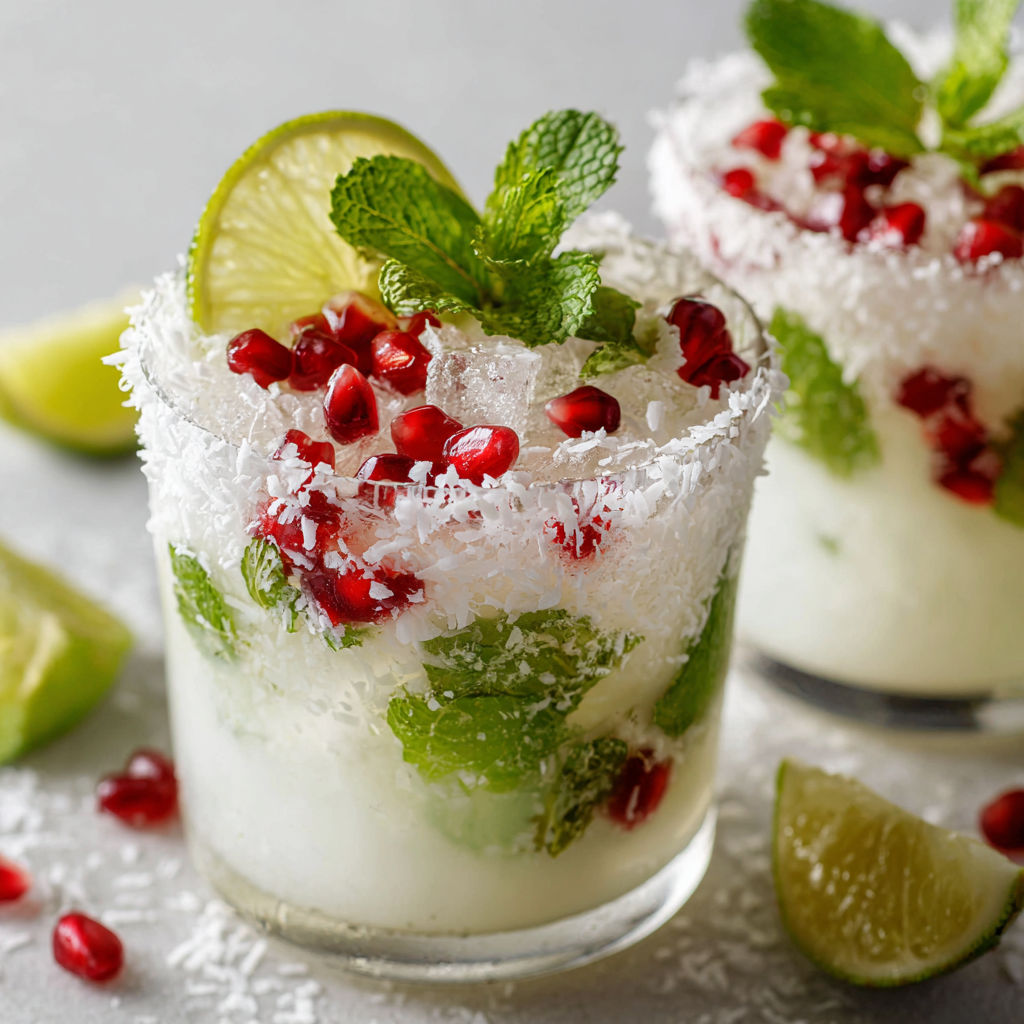 Boisson fraîche aux fruits rouges et herbes vertes, façon cocktail à la menthe.