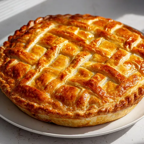 Un plat savoureux de tourte au poulet avec légumes frais sur le côté.