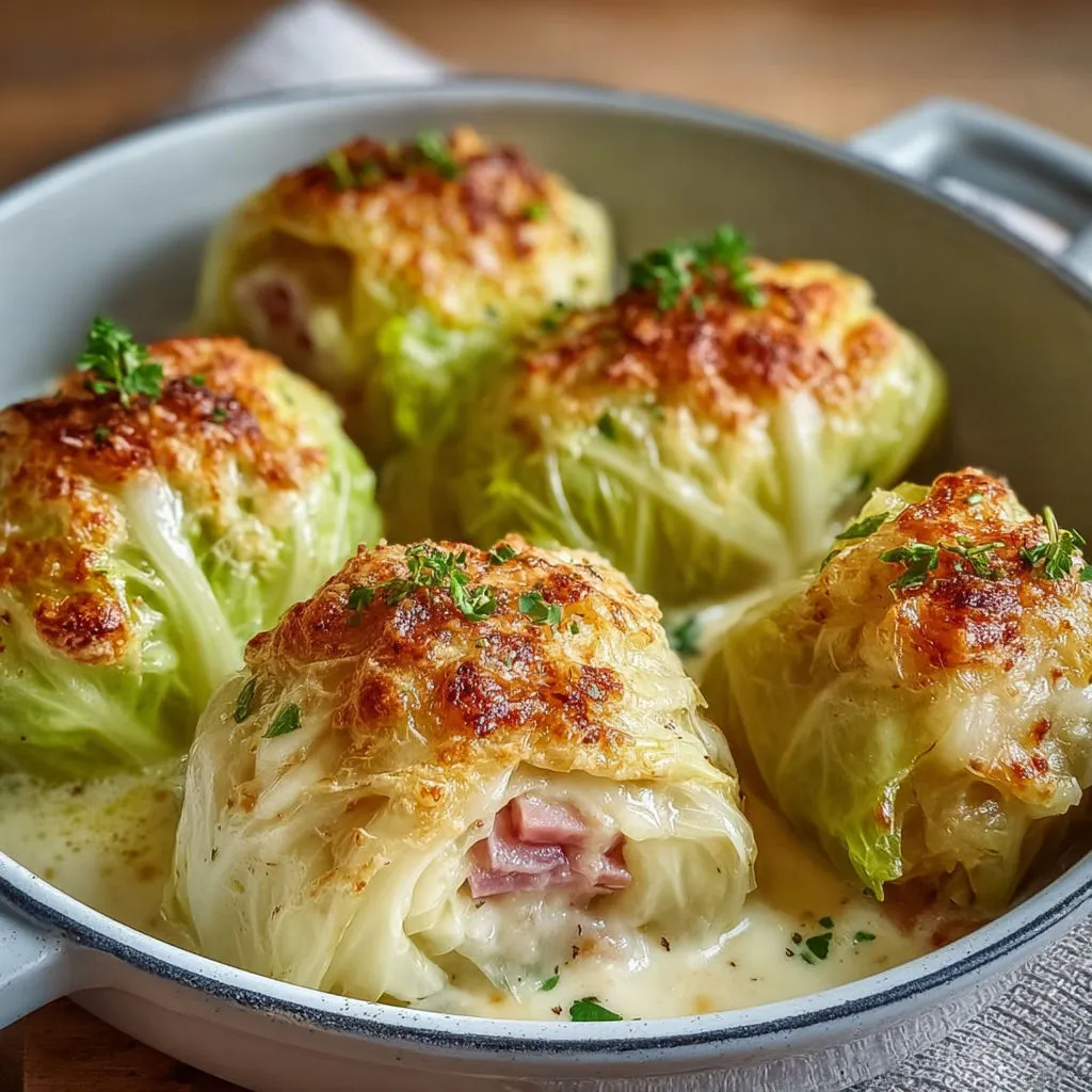 Plat de choux farcis au fromage et jambon présenté dans un bol métallique.