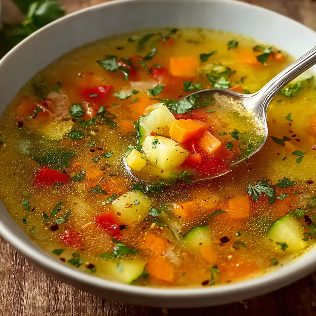 Un bol de velouté de légumes fumant sur une table.