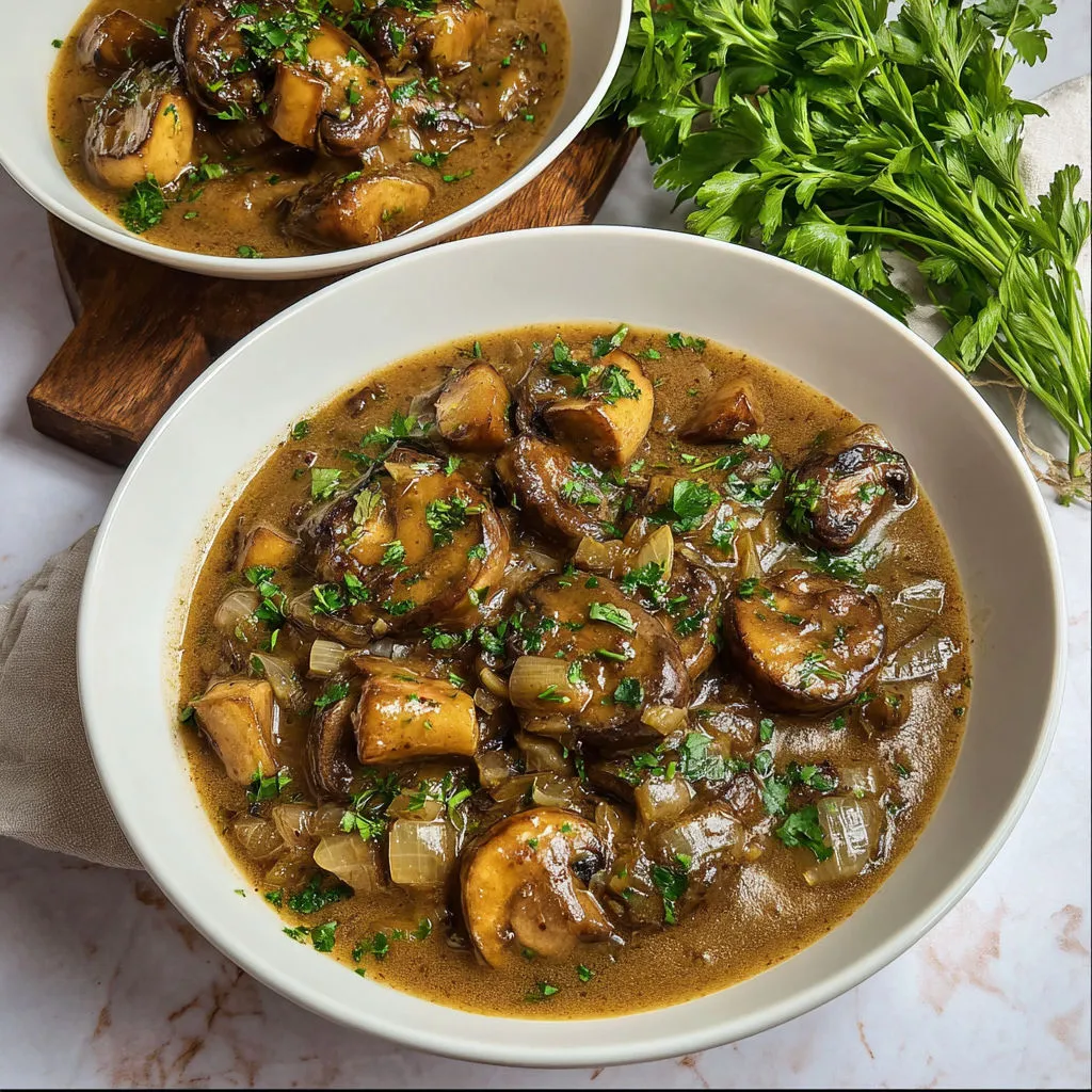 Une table accueillante avec des champignons mijotés à la bière.