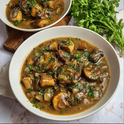 Une table accueillante avec des champignons mijotés à la bière.
