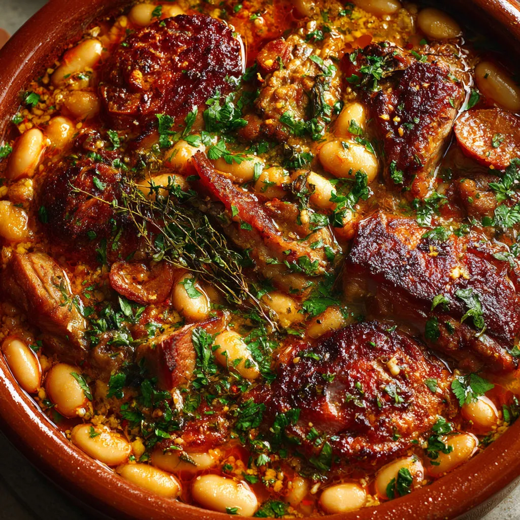 Le goût authentique du Sud-Ouest : cassoulet maison bien gratiné.