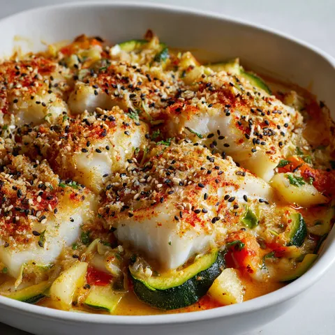 Plat réconfortant courgettes et poisson gratiné