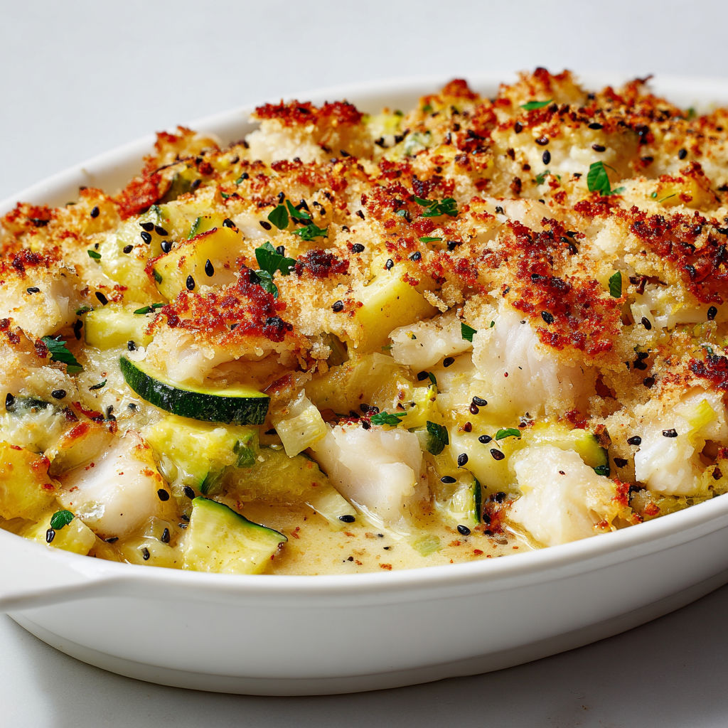 Poisson tendre gratiné avec courgettes