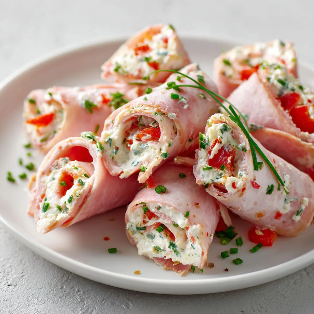Tortillons au jambon et fromage frais.