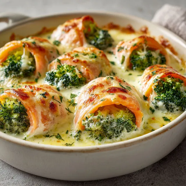 Saumon fumé et brocolis gratinés avec parmesan