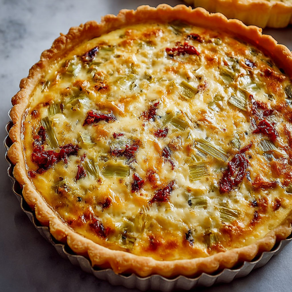 Quiche de légumes et fromage sur pâte croustillante, prête à être servie.