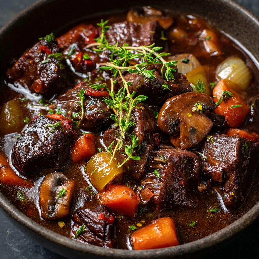 Sanglier tendre dans une sauce corsée et parfumée