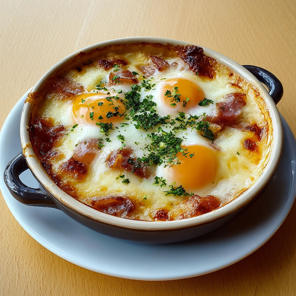 Œufs cocotte à l’ancienne crème et lardons