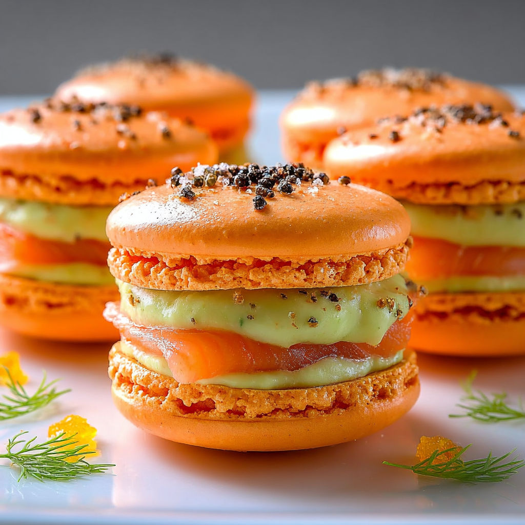 Macarons au Saumon Fumé et Avocat Citron, délicieux et élégants.