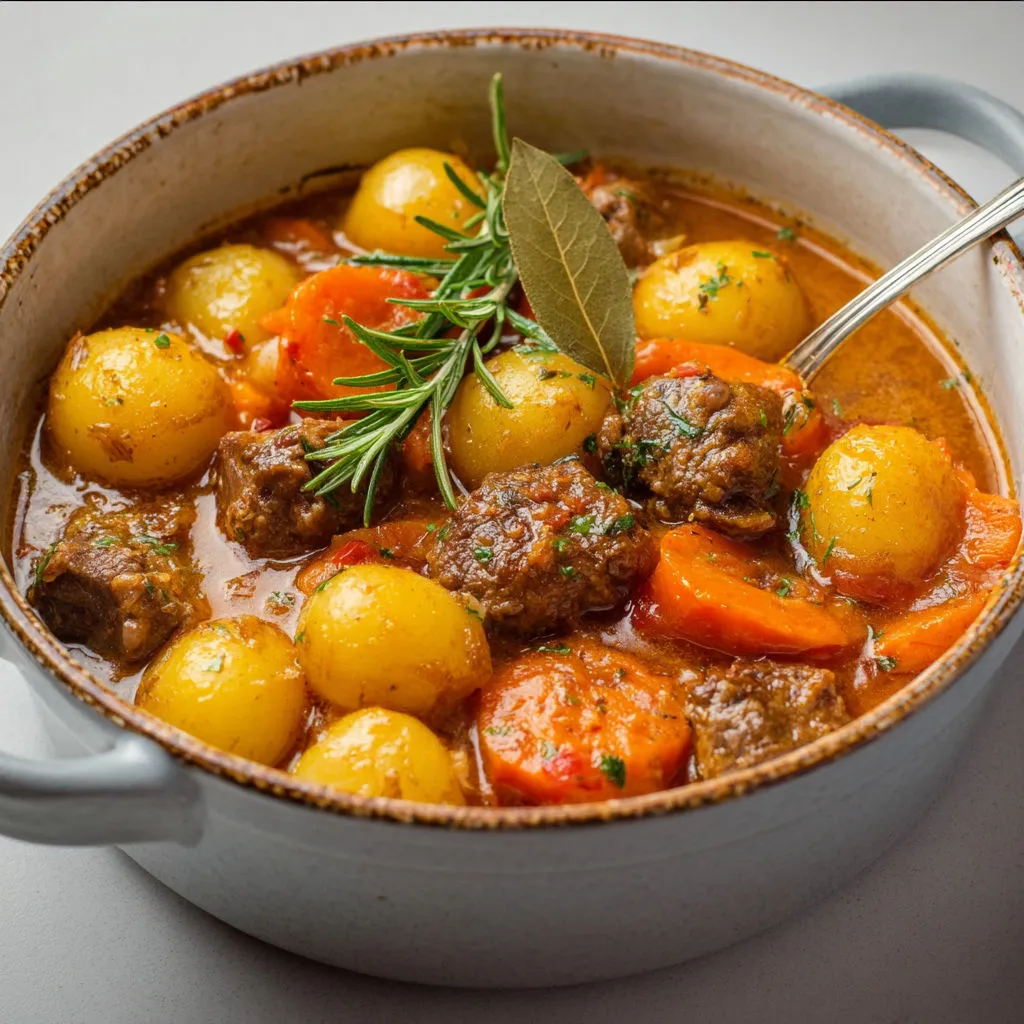 Plat d’Agneau ultra tendre et Légumes, Pommes de Terre, Carottes, touche Romarin.