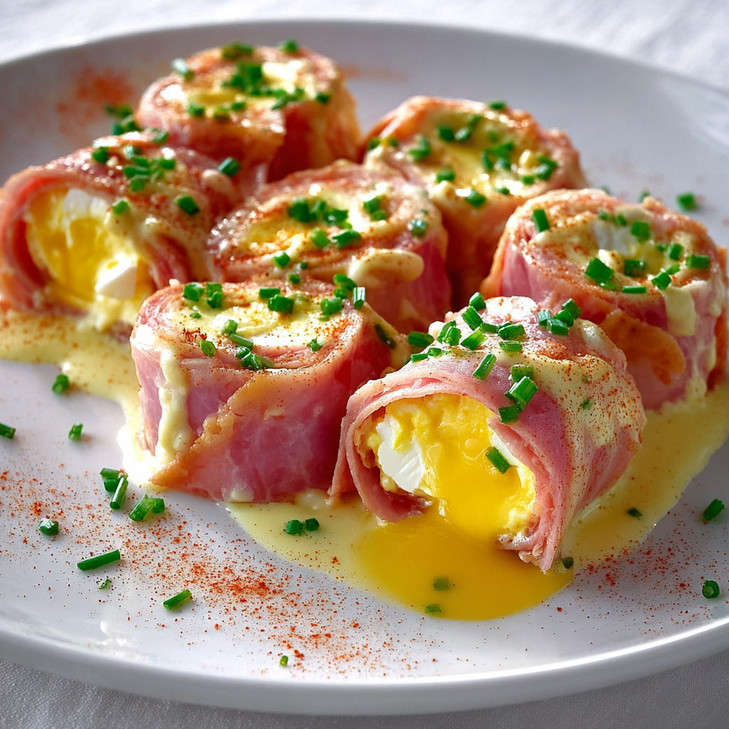 Roulés moelleux de jambon, œufs et ciboulette fraîche