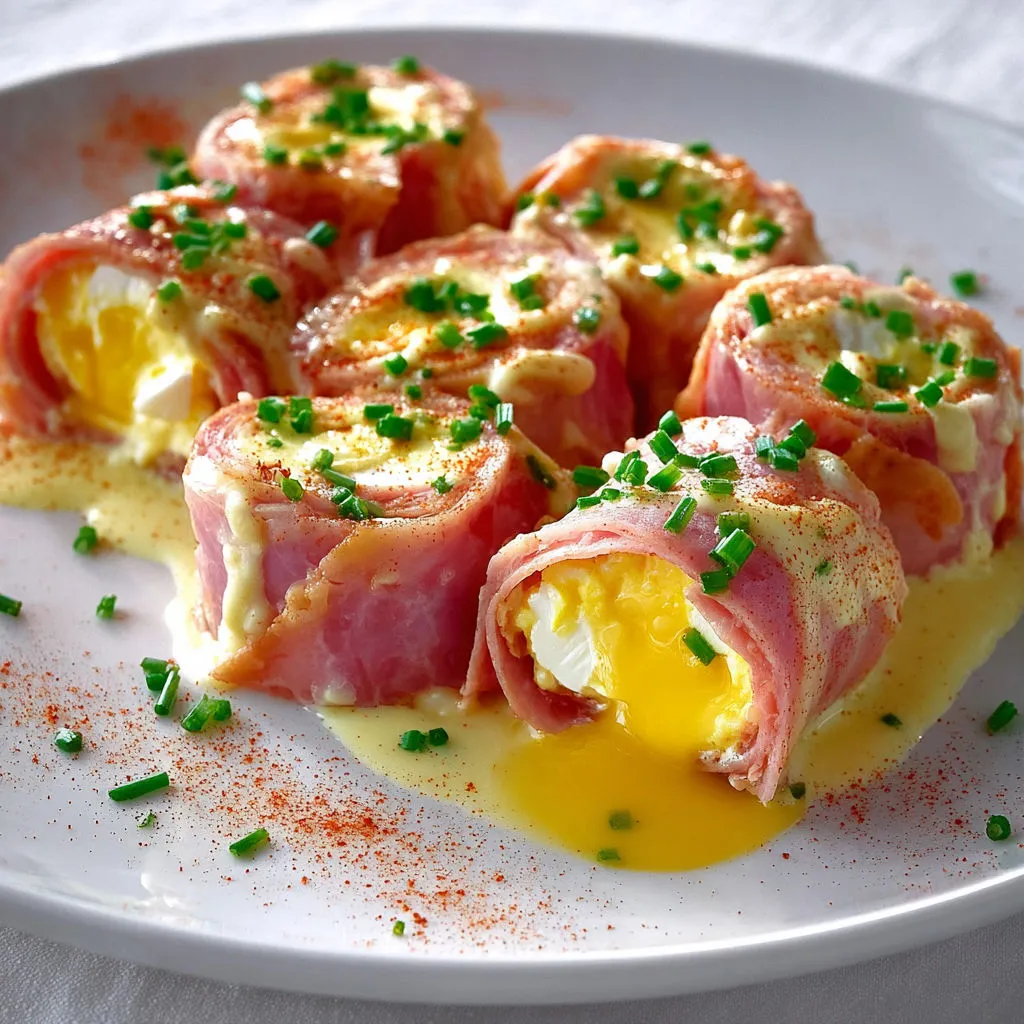 Roulés moelleux de jambon, œufs et ciboulette fraîche