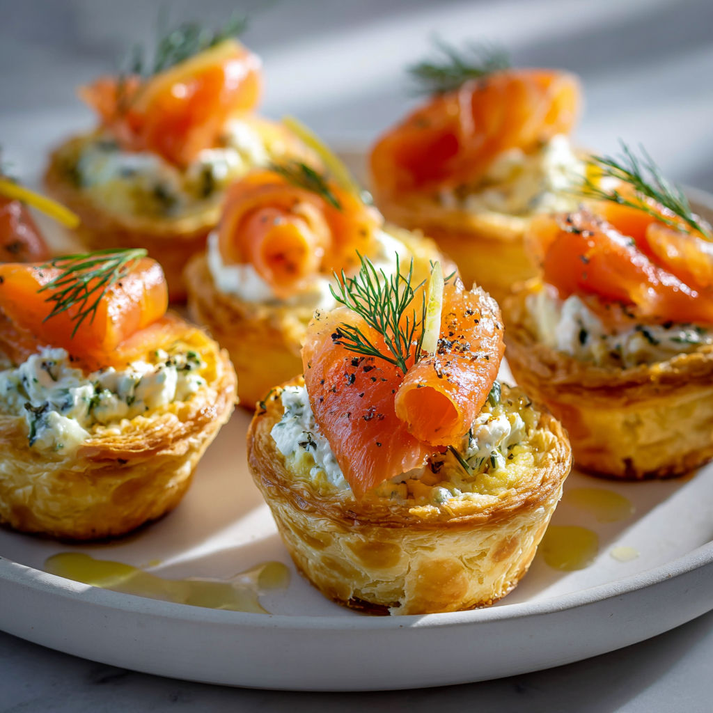 Petites bouchées saumon fumé fromage frais élégantes.