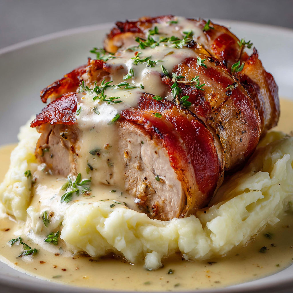 Porc en Lard, Sauce Boursin et Purée Toute Douce.