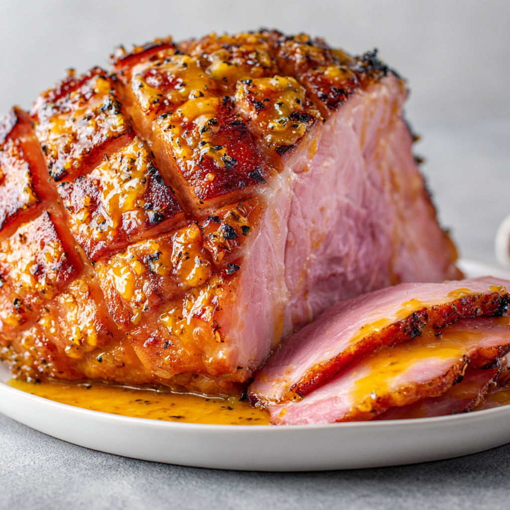 Jambon Festif Laqué au Miel et Moutarde.