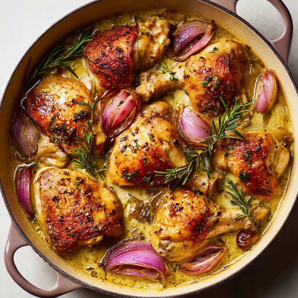 Cuisses de Poulet Ultra-Tendres au Vin Blanc et Romarin Bien Parfumé.