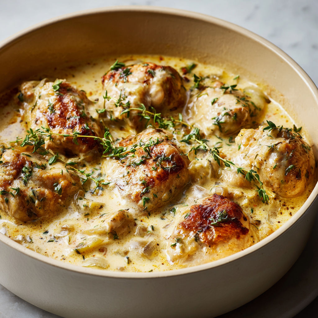Poulet mijoté crémeux inspiration Mémé Cocard.